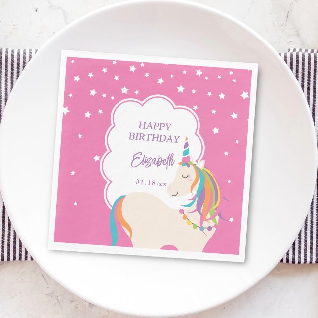 Cute Magical Unicorn Hot Pink Girl Birthday Party Napkin (Creator Uploaded)