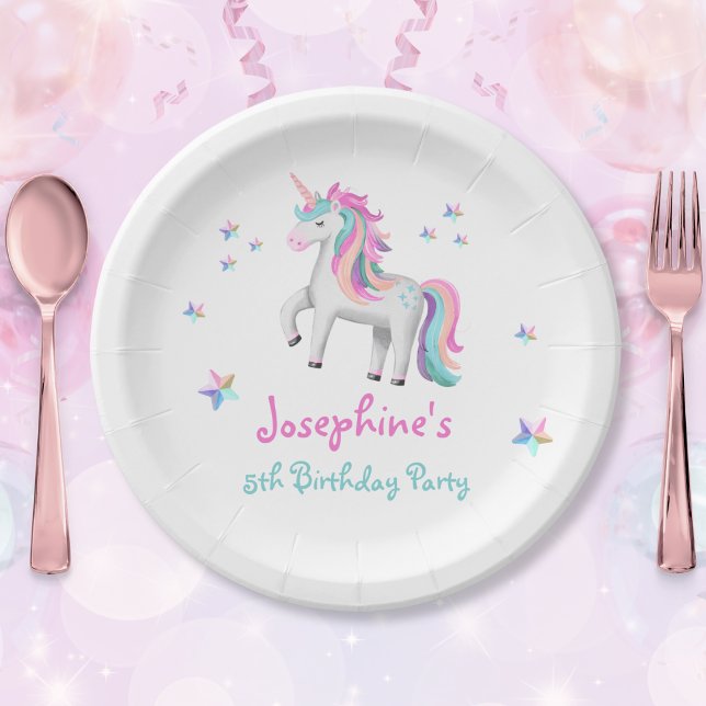 Cute Magical Unicorn Kids' Birthday Paper Plate (Mockup View)