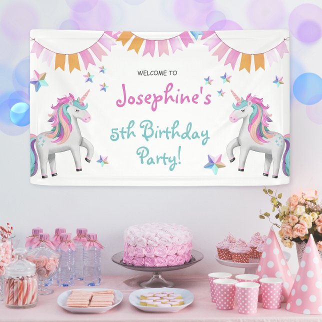Cute Magical Unicorn Kids Birthday Party Welcome Banner (Mockup View)