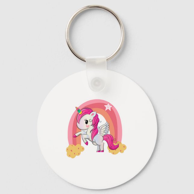 Cute magical unicorn kids shirt key ring (Front)
