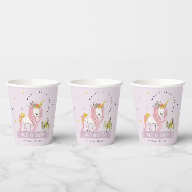 Cute Magical Unicorn Lilac Purple Kids Birthday Paper Cups (Multi)