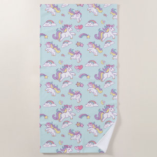 Cute Magical Unicorn Pastel colour Beach Towel