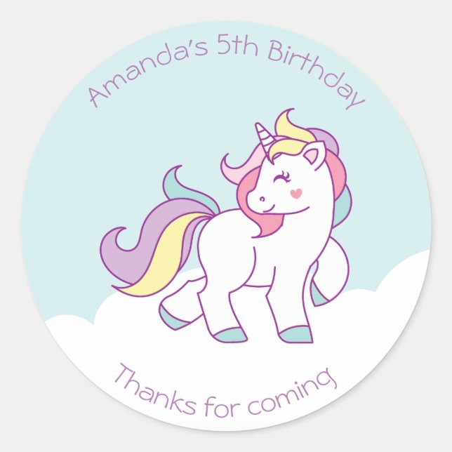 Cute Magical Unicorn Pastel colour Personalised Classic Round Sticker (Front)