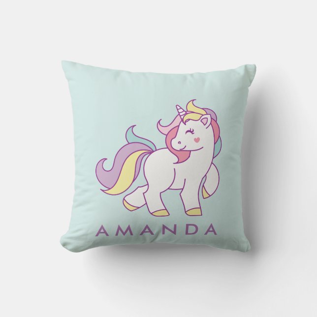 Cute Magical Unicorn Pastel colour Personalised Cushion (Front)