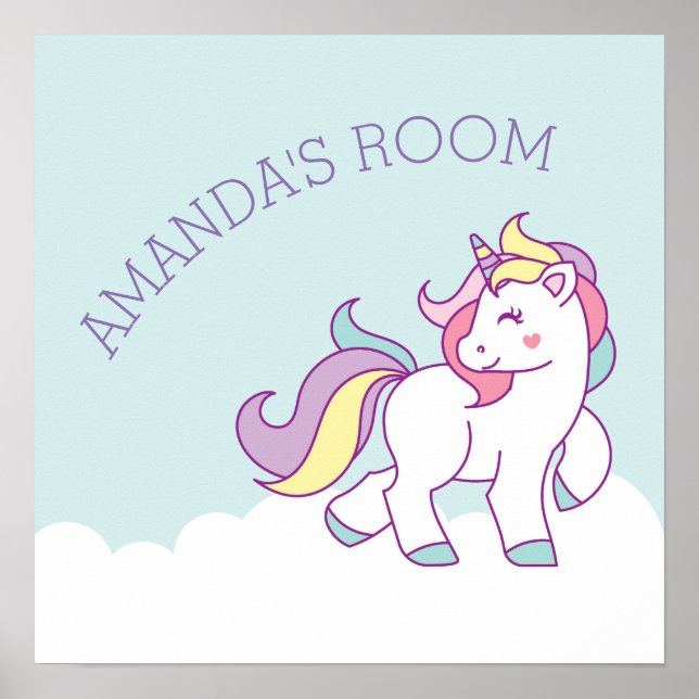 Cute Magical Unicorn Pastel colour Personalised Poster (Front)