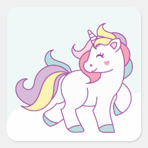 Cute Magical Unicorn Pastel colour Personalised Square Sticker