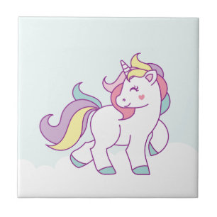 Cute Magical Unicorn Pastel colour Personalised Tile