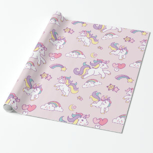 Cute Magical Unicorn Pastel colour Personalised Wrapping Paper