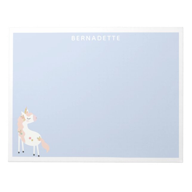 Cute Magical Unicorn Pastel Pink Purple Gold Name Notepad (Front)