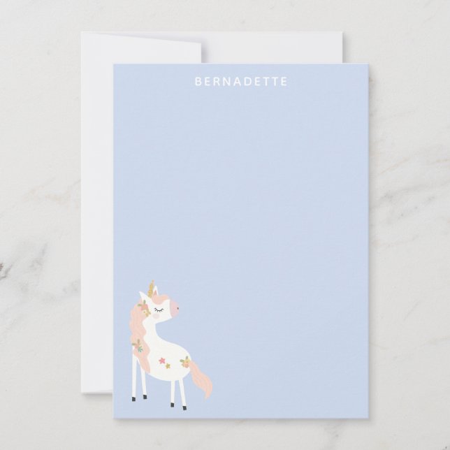 Cute Magical Unicorn Pastel Pink Purple Gold Name Thank You Card (Front)