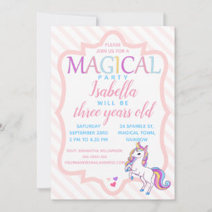 Cute Magical Unicorn Pink Birthday Invitation
