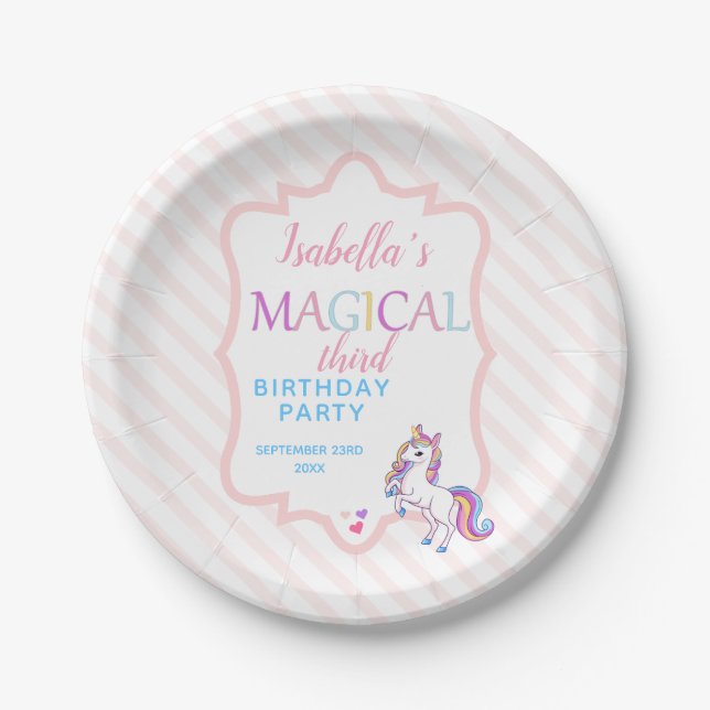 Cute Magical Unicorn Pink Birthday Party Paper Plate (Front)