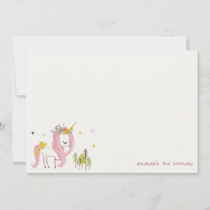 Cute Magical Unicorn Pink Yellow Kids Birthday Card