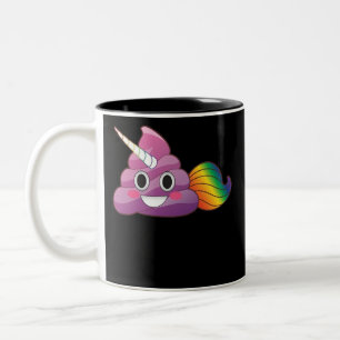 Cute Magical Unicorn Poop Emoji with Rainbow Tail Two-Tone Coffee Mug