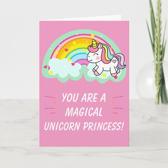 Cute Magical Unicorn Princess Pink Birthday Card (Front)