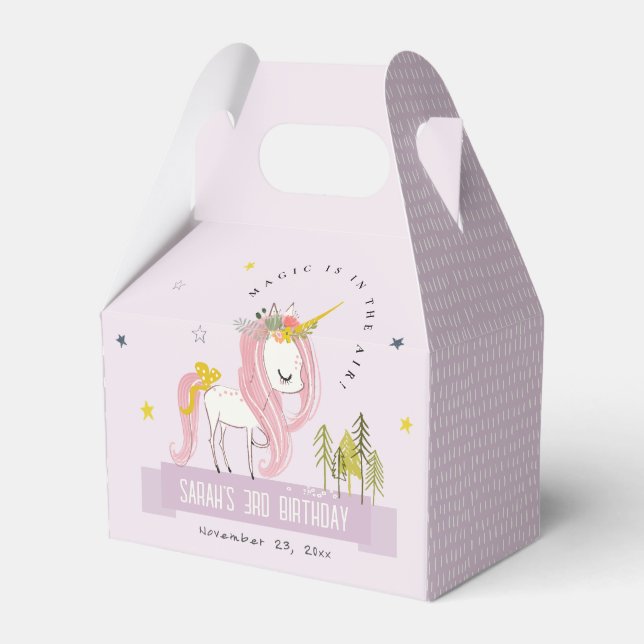Cute Magical Unicorn Purple Lilac Kids Birthday Favour Box (Front Side)