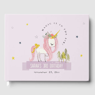 Cute Magical Unicorn Purple Lilac Kids Birthday Guest Book