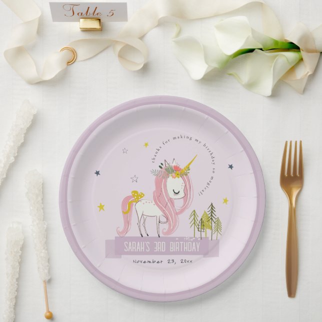 Cute Magical Unicorn Purple Lilac Kids Birthday Paper Plate (Wedding)