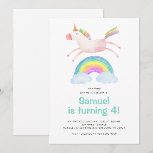 Cute Magical Unicorn Rainbow Birthday Invitation