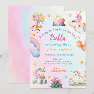 Cute Magical Unicorn Rainbow Girl Birthday Party Invitation