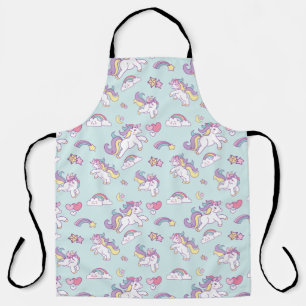 Cute Magical Unicorn Rainbows Pastel Colors blue Apron
