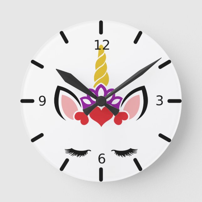 Cute Magical Unicorn Round Clock (Front)