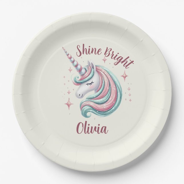 Cute Magical Unicorn Shine Bright  Paper Plate (Front)