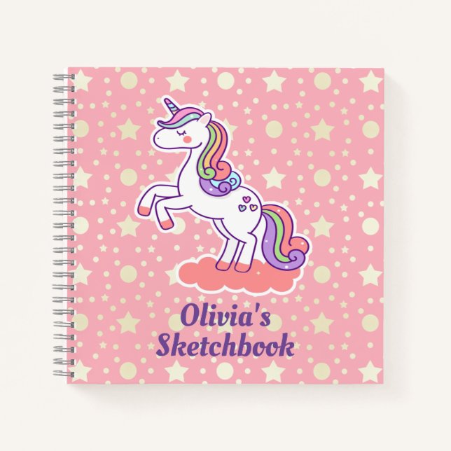 Cute Magical Unicorn Star Polka Dot Personalised  Notebook (Front)