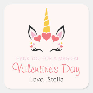 Cute Magical Unicorn Valentine's Day Personalised Square Sticker