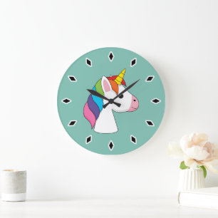 Cute Magical Unicorn with Colourful Hair Large Clock