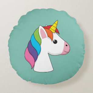 Cute Magical Unicorn with Colourful Hair Round Cushion