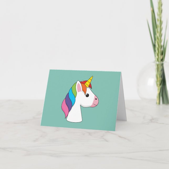 Cute Magical Unicorn with Colourful Hair Thank You Card (Front)