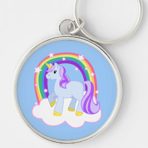 Cute Magical Unicorn with rainbow (Customisable!) Key Ring