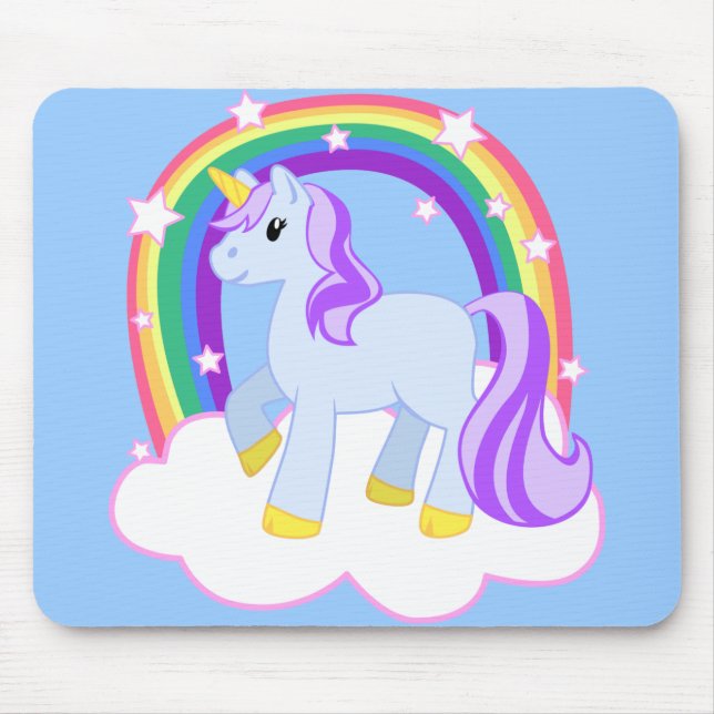 Cute Magical Unicorn with rainbow (Customisable!) Mouse Mat (Front)