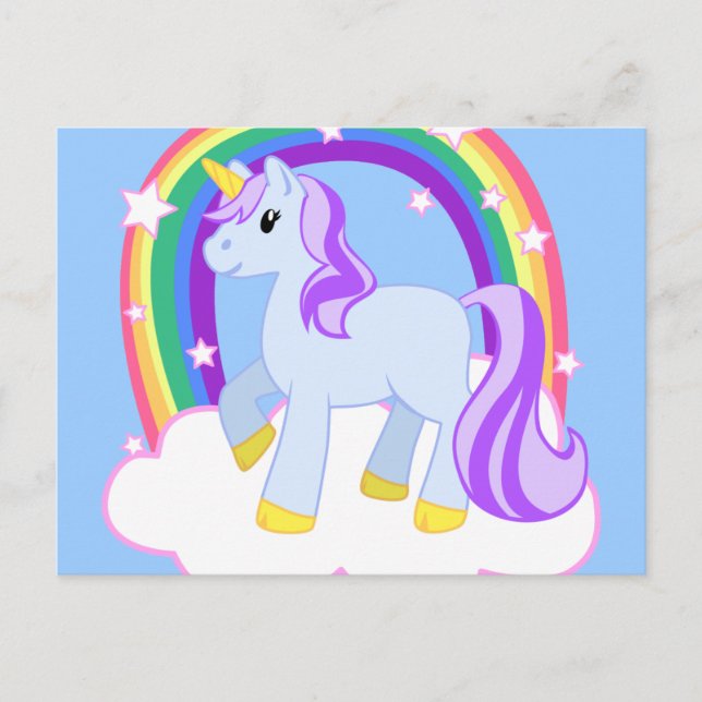 Cute Magical Unicorn with rainbow (Customisable!) Postcard (Front)