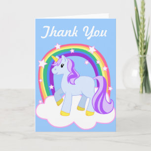 Cute Magical Unicorn with rainbow (Customisable!) Thank You Card