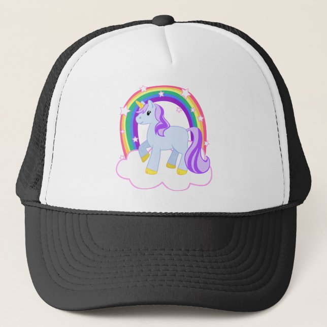 Cute Magical Unicorn with rainbow (Customisable!) Trucker Hat (Front)