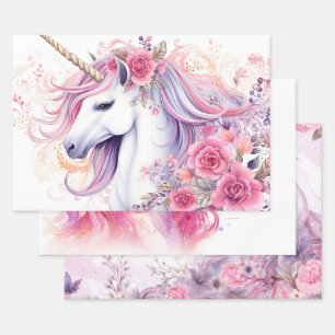 Cute Magical Unicorn Wrapping Paper Sheet