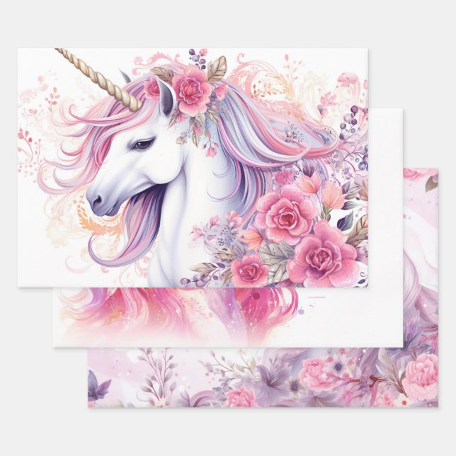 Cute Magical Unicorn Wrapping Paper Sheet (Set)