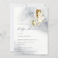Cute Magical Watercolor Fairy Baby Shower Invite