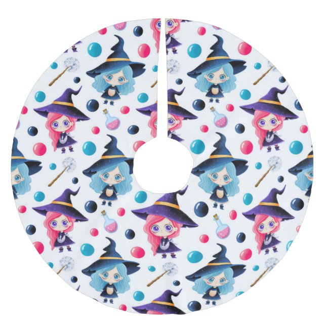 Cute Magical Witch Pattern Brushed Polyester Tree Skirt (Front)