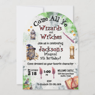 Cute Magical Wizards and Witches Invitation