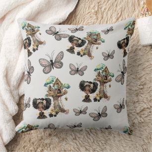 Cute Magical Woodland Fairy Butterfly Grey Cushion