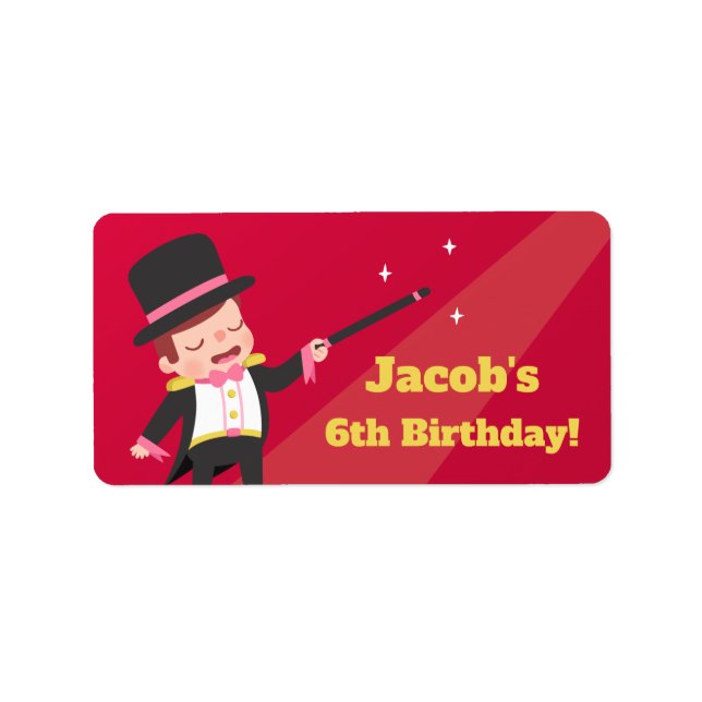 Cute Magician Boy Kids Birthday Party Personalized Label (Front)