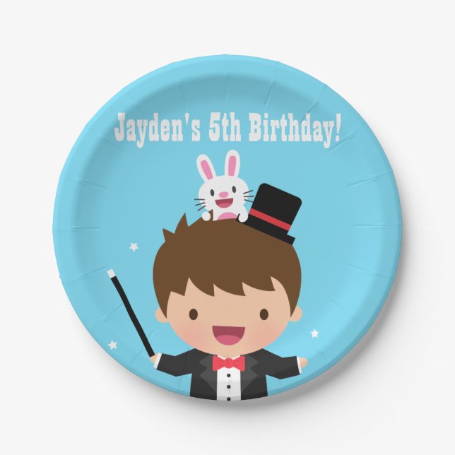 Cute Magician Boy Kids Magic Birthday Party Paper Plate (Front)