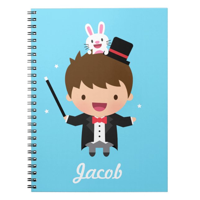 Cute Magician Magic Bunny Trick Boys Personalised Notebook (Front)