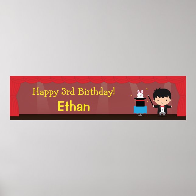 Cute Magician Magical Birthday Party Banner Poster (Front)