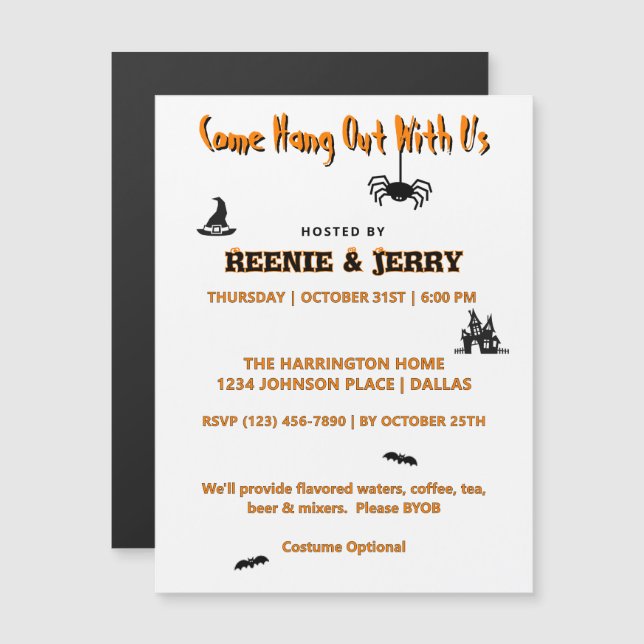 Cute Magnet Invite Black & Orange Halloween Party (Front/Back)