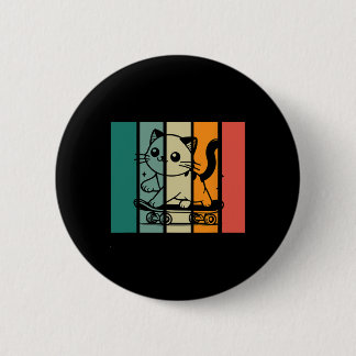 Cute Magnificent Skateboarding Cat Vintage Style D 6 Cm Round Badge