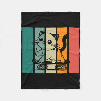 Cute Magnificent Skateboarding Cat Vintage Style D Fleece Blanket